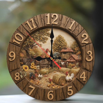 Clock With Farm Scene And Rooster