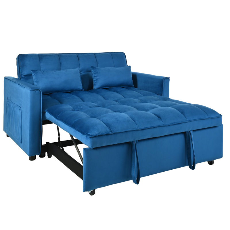 Lit escamotable 3-en-1 avec dossier inclinable et coussins, Bleu