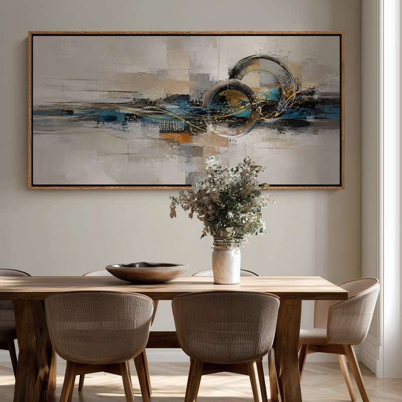 Très grande impression sur toile abstraite géométrique contemporaine, 30" H x 60" W, Natural