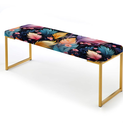 Pink And Blue Floral Feathered Dream - Floral Upholstered Gold Bench