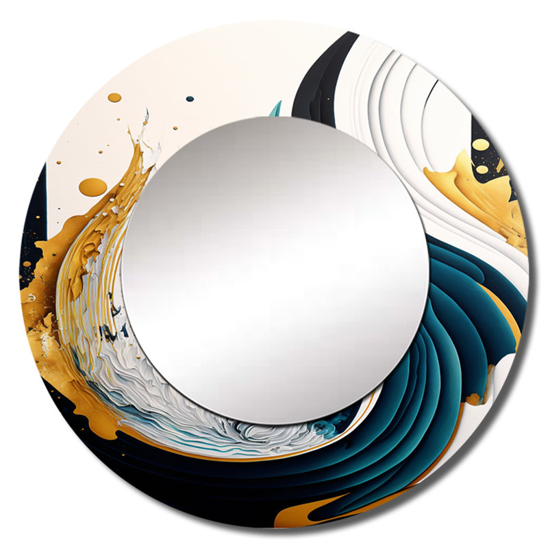 Bleu et or, art moderne abstrait, peinture VI - miroir rond moderne, décoration murale_MTMIR55138, 23 po x 23 po