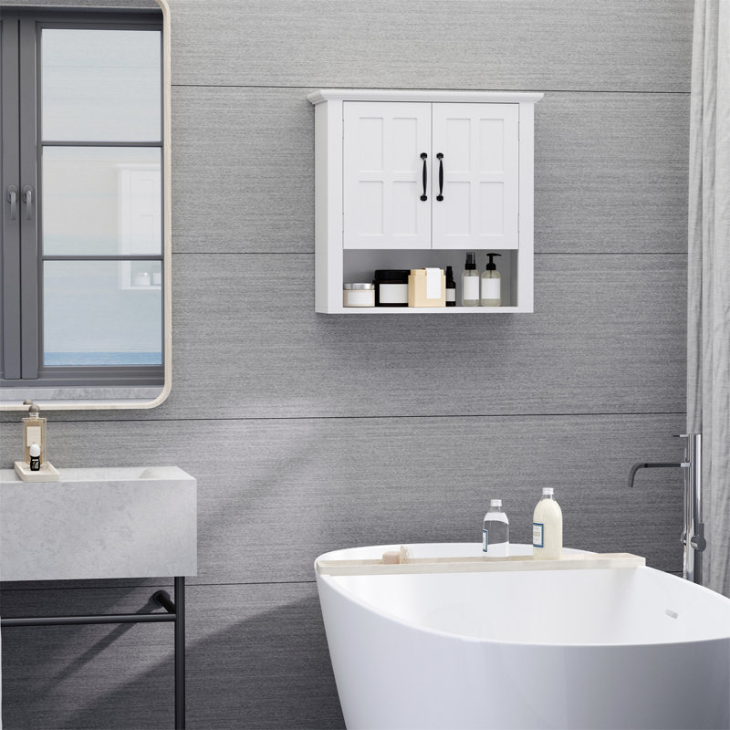 Armoire murale polyvalente pour salle de bain avec tablette réglable et portes, idéale pour l'organisation de la salle de bain et pour optimiser l'espace.