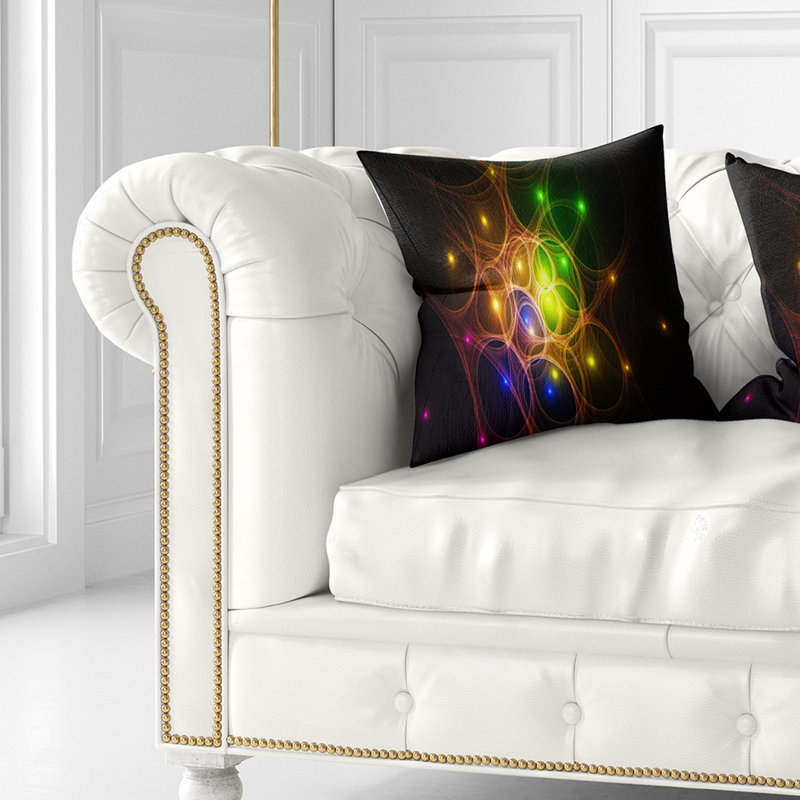 Fractal Space Circles - Coussin imprimé abstrait, 18 po x 18 po, Jaune, Coussin décoratif