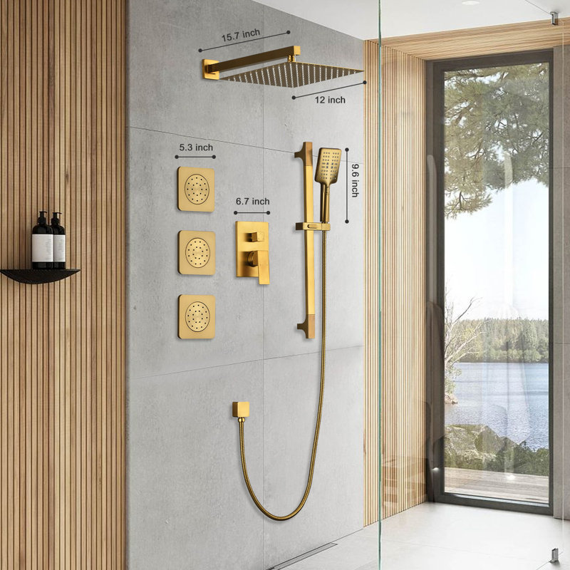 Complete Shower System With Rough In-valve, Brushed Gold