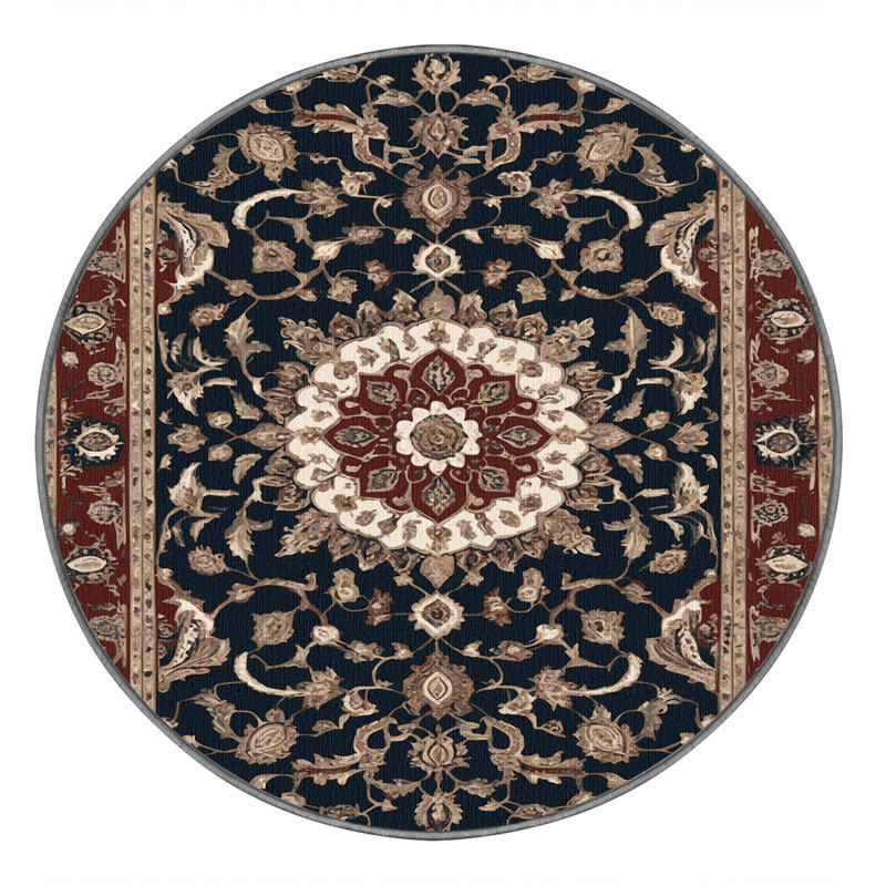 Tapis persan gris lavable à la machine, Rond 4 pi