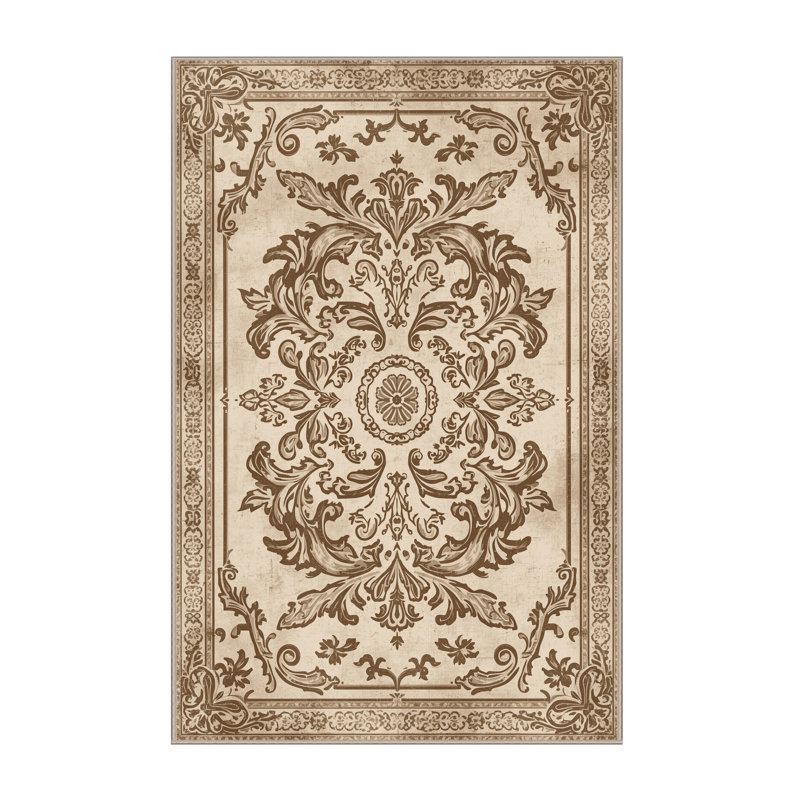 Machine Washable Pavla Vintage Vintage Look Rug in Beige – Beige Binding, 8 x 10