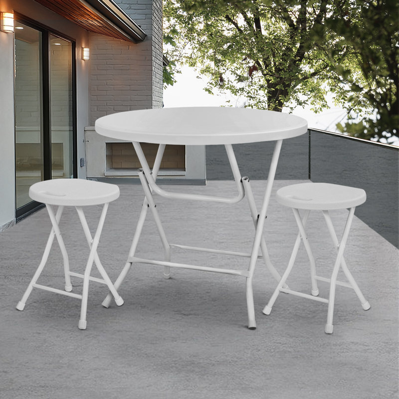 White Round Folding Dining Table with Steel Frame