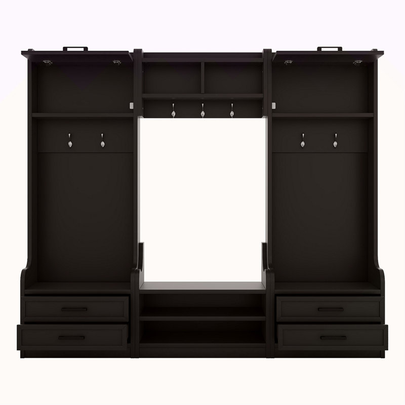 4-In-1 Detachable Hall Tree With Storage And 7 Hooks, Multiple Functions Hallway Coat Rack With Storage Drawers And Cabinet Shoe Bench For Entryway Hallway