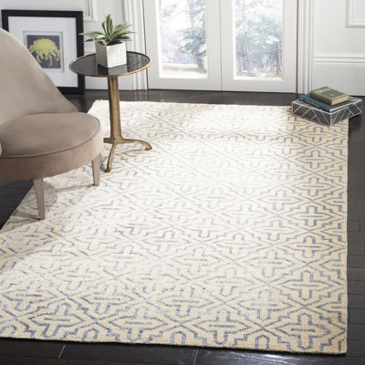 Dilson Stone Wash Hand Knotted Wool/Viscose/Cotton Geometric Rug in Silver