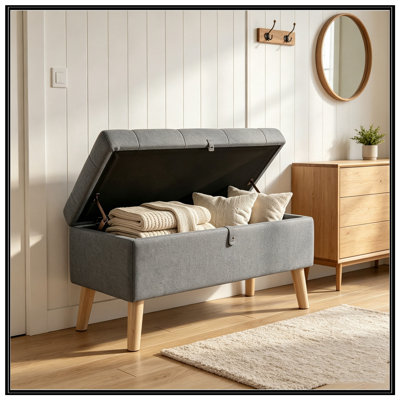Upholstered Bench with Flip-Top Storage and sturdy legs