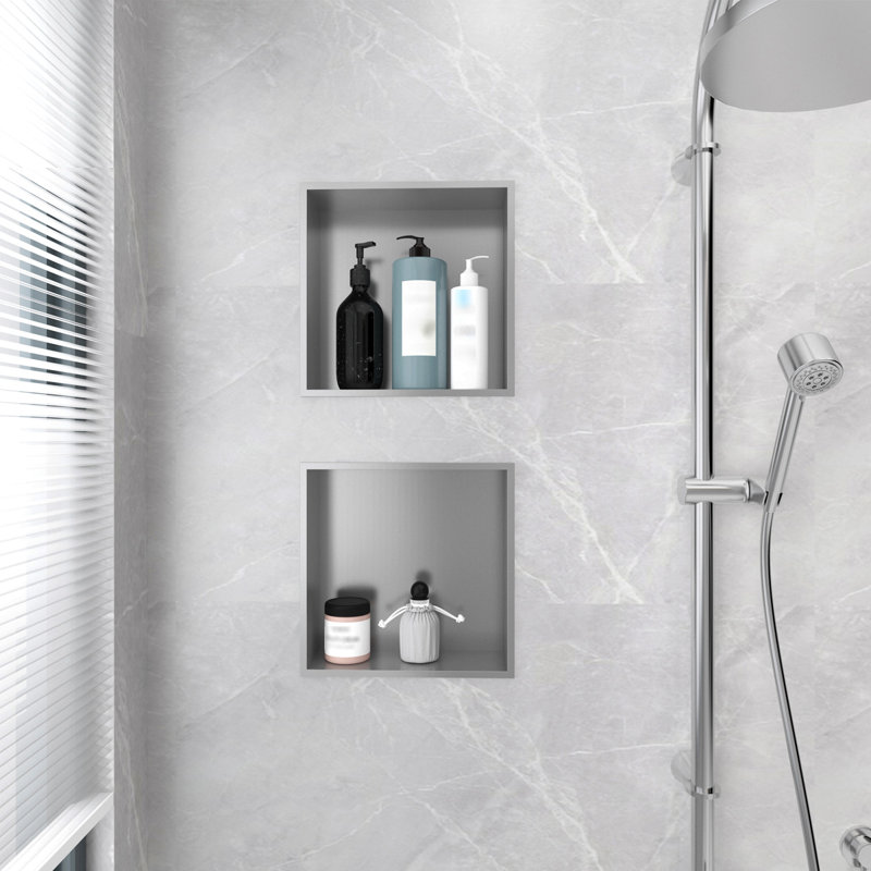 Recessed Shower Niche Stainless Steel Shower Storage, 10cm H x 30.5cm W x 30.5cm D, Light Gray