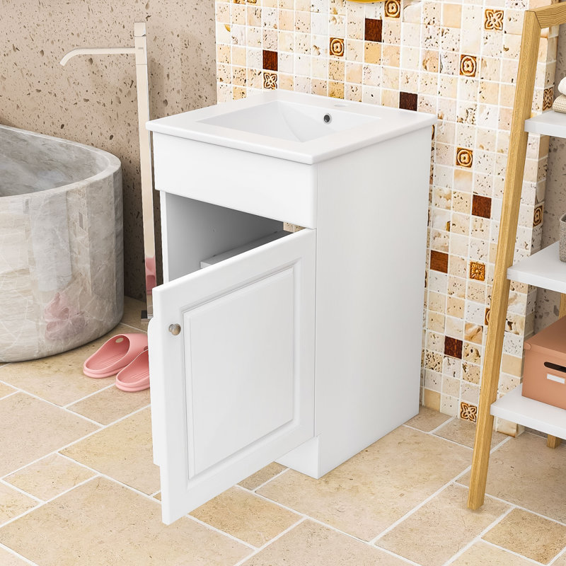 Meuble-lavabo élégant avec lavabo et porte à fermeture en douceur, Blanc