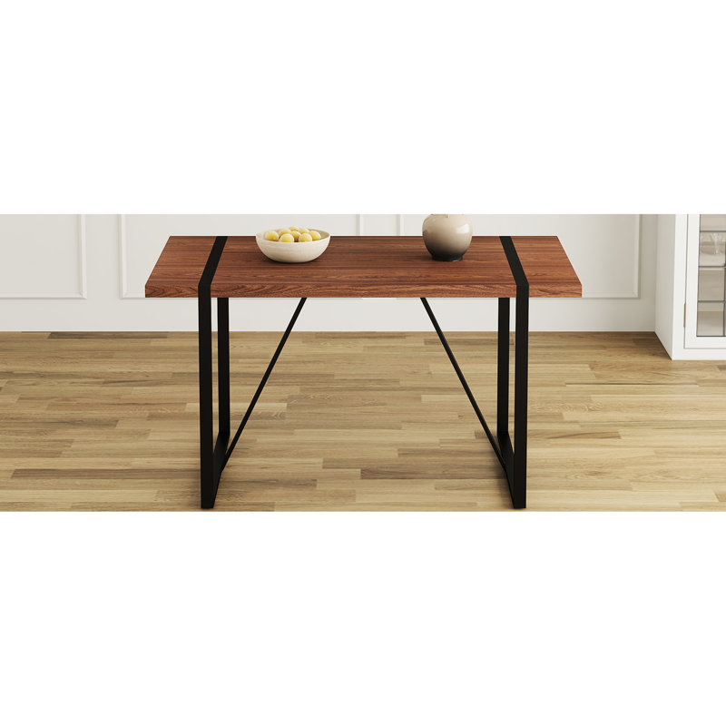 Modern Simple Dining Table, Gray Material, 1.5" Thick Top, Black Metal Legs, For 4-6 Guests Finish, Diners, Various Scenarios