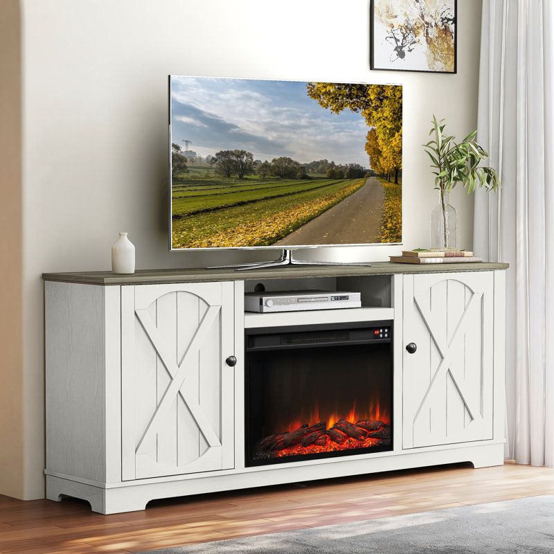 Meuble télé avec foyer électrique Henrik, blanc