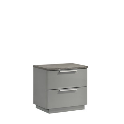 Table de chevet grise moderne avec finition bicolore ultrabrillante, deux tiroirs spacieux, tiroir supérieur doublé de velours rouge, pieds, bois, profondeur de 23,22 po, largeur de 15,75 po, table de chevet minimaliste de 23,04 po de hauteur