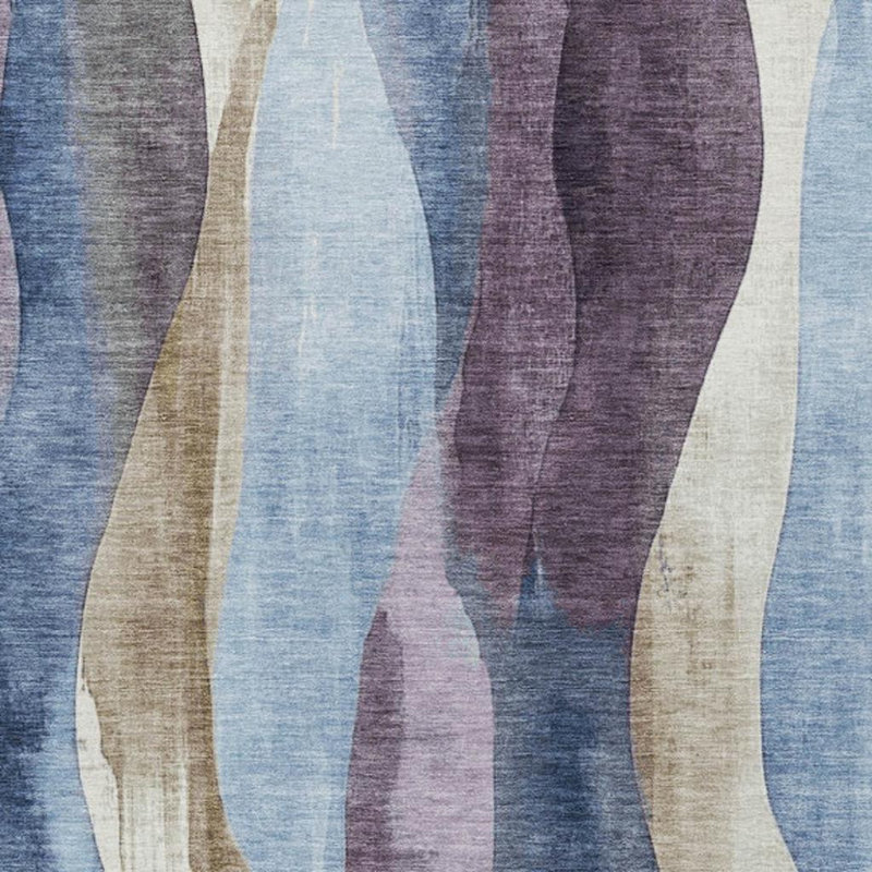 Tapis extérieur lavable abstrait bleu et mauve 9 pi x 12 pi denim