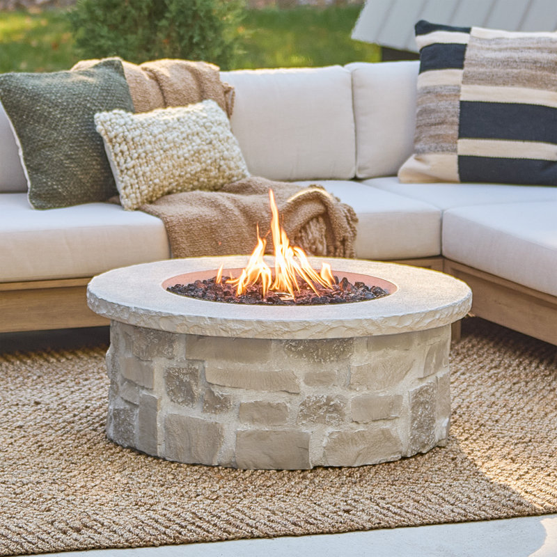 Scottsdale 40" Round Stone Propane Fire Pit Table By Real Flame