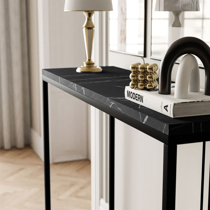 Heston Console Table, Black, Black Marble , 80cm H x 100cm W x 30cm D