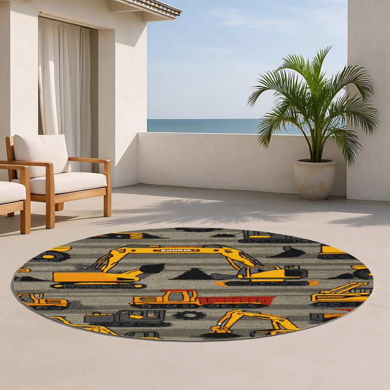 Tapis intérieur et extérieur gris Transport, Rond 5 pi