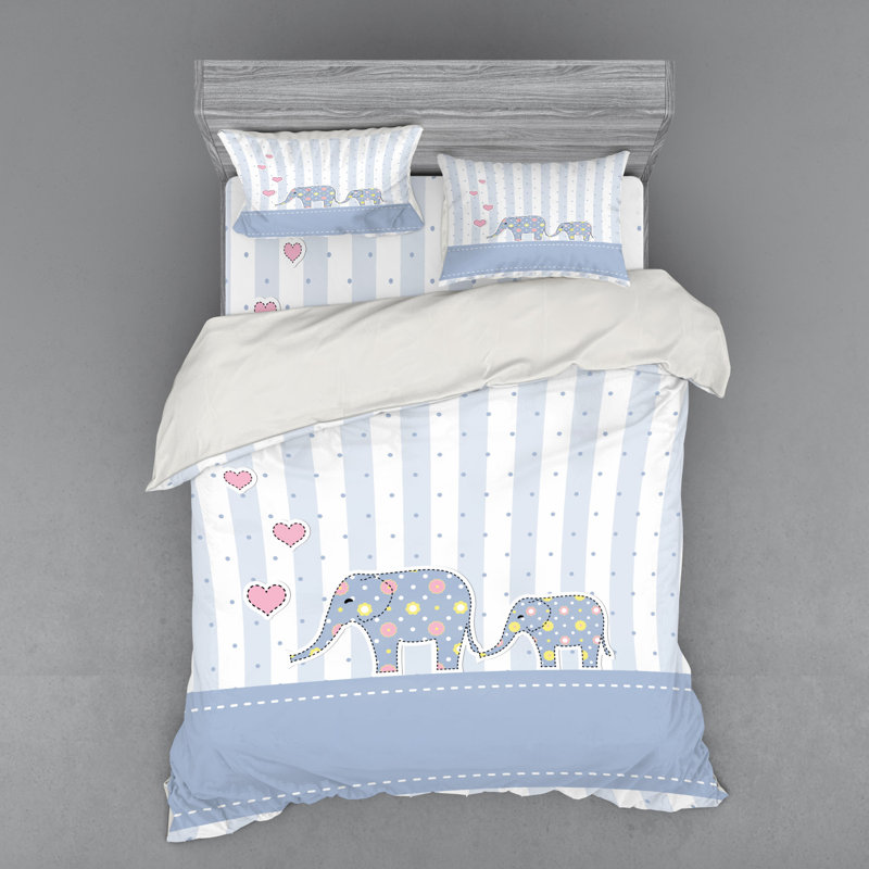 Ensemble de housse de couette en microfibre bleu clair / gris / rose, Housse de couette grand + 3 pièces supplémentair