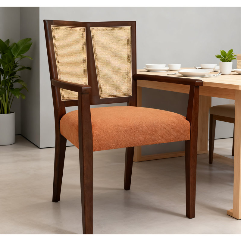 Chaise de salle à manger d'appoint avec accoudoirs, Noyer, Caramel