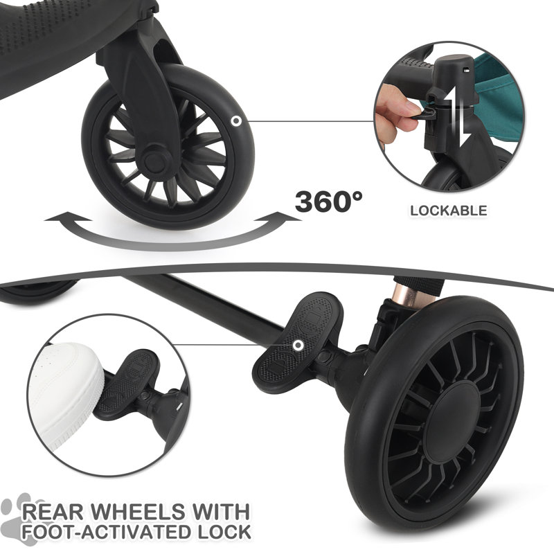 Poussette 3-en-1 pour animaux de compagnie avec poignée réglable, poussette pour chat 4 roues avec support amovible, Vert