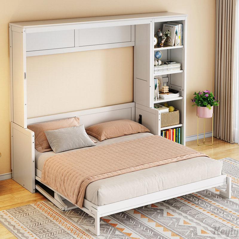 Lit escamotable avec bureau et bibliothèque Murphy, Blanc, Grand