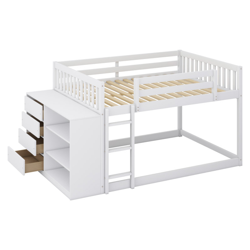 Lit superposé avec tiroirs et tablettes, Blanc