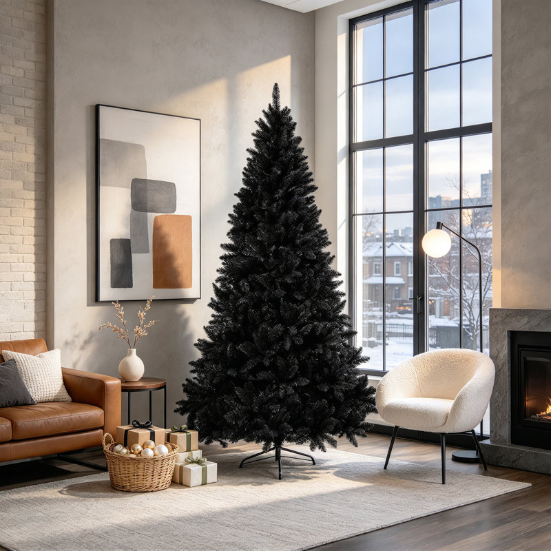 Sapin de Noël artificiel noir de 1,80 m (6 pi) préilluminé, en épinette articulée, avec 280 lumières DEL à couleurs changeantes et 11 modes d'éclairage pour la décoration de la maison et du bureau pendant les fêtes.
