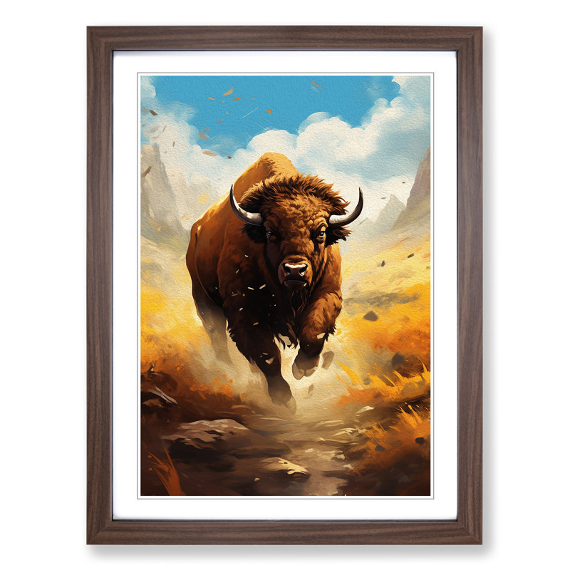 Buffalo Digital Art - Framed Print, 64cm H x 46cm W x 2cm D, Walnut Framed