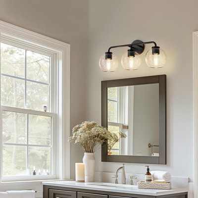 Adeliz Modern 3-Light Black Vanity Fixture With Bubble Glass Shades