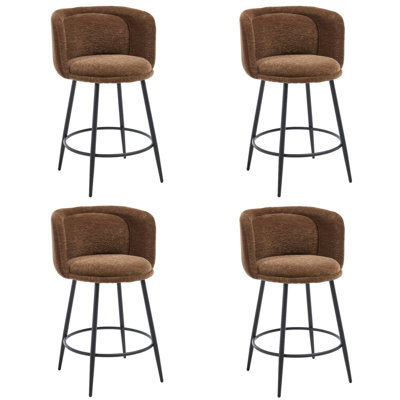 Upholstered Chenille Bar Stool with Iron Frame