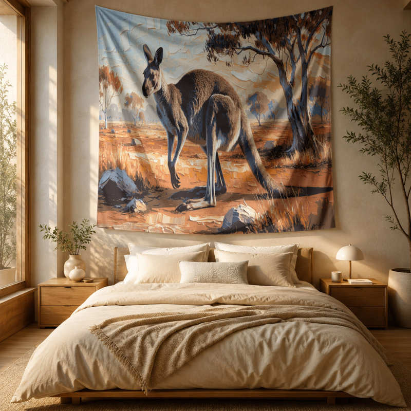 Tapisserie murale kangourou sauvage, 88 po x 104 po