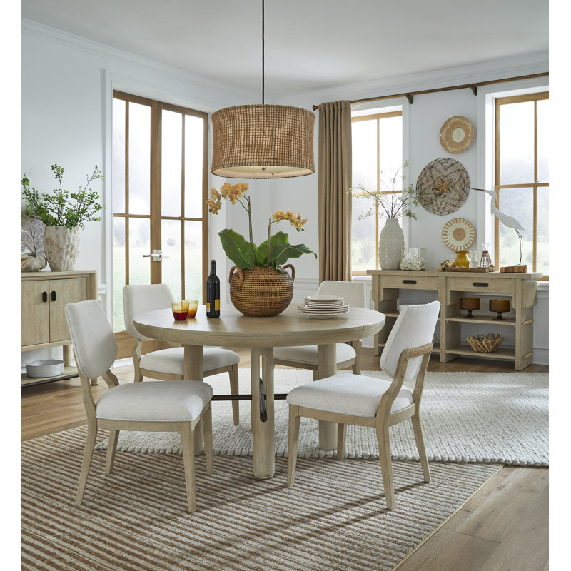 Extendable Round Dining Table With 2 Side Chairs 2 Host Chairs And Buffet, 6 Pieces: Table, 4 Chairs, Buffet