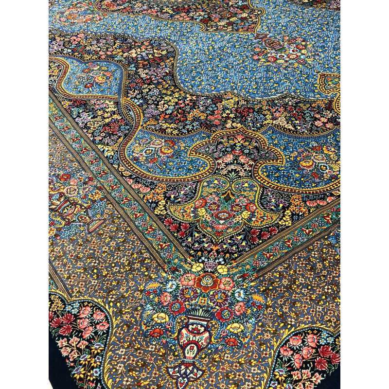 Multi Color Fine Hand knotted Pure silk Persian Qum Rug 7'11'' X 11'7''