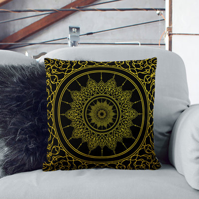 Ornamental Circles In Gold Square Throw Cushion