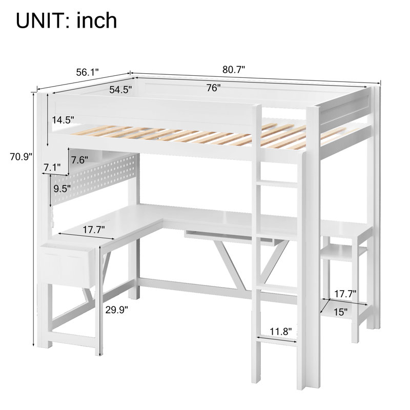 Loft Bed With Desk, Led And Charging Station, White