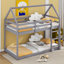 Lit simple superposé en forme de maison avec échelle, lit superposé bas en forme de maison avec barrière de sécurité-107391822