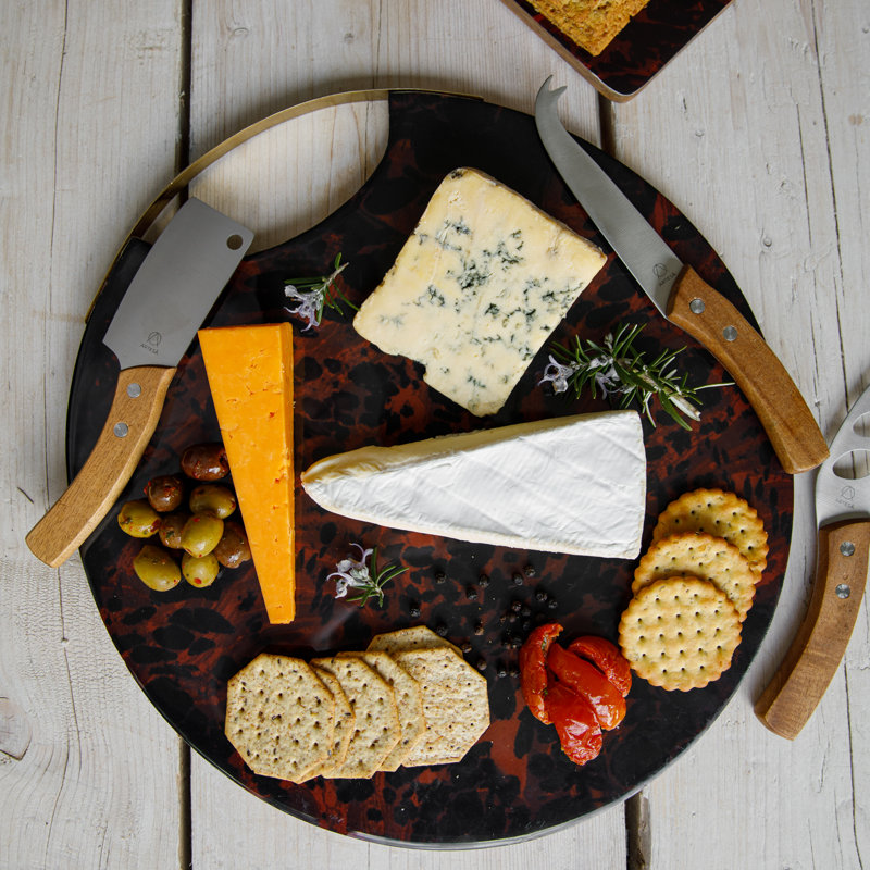 Artesà Mango Wood Round Serving Platter with Tortoiseshell Resin Finish