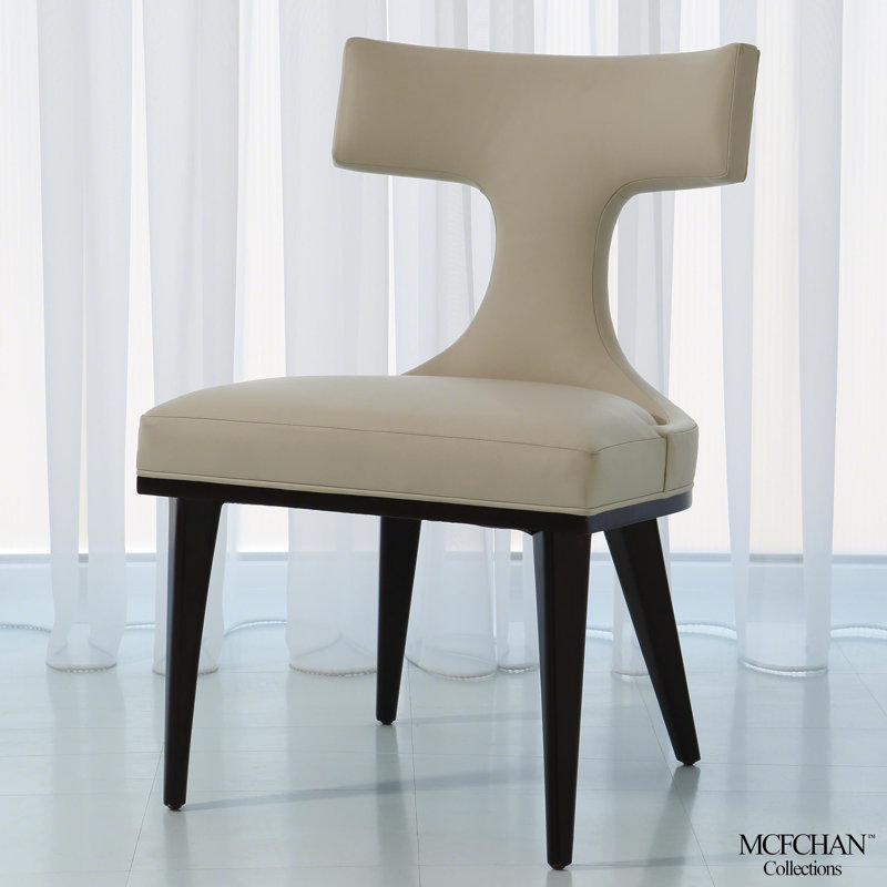 Anvil Back Dining Chair-Black Leather, Ivory Genuine Leather