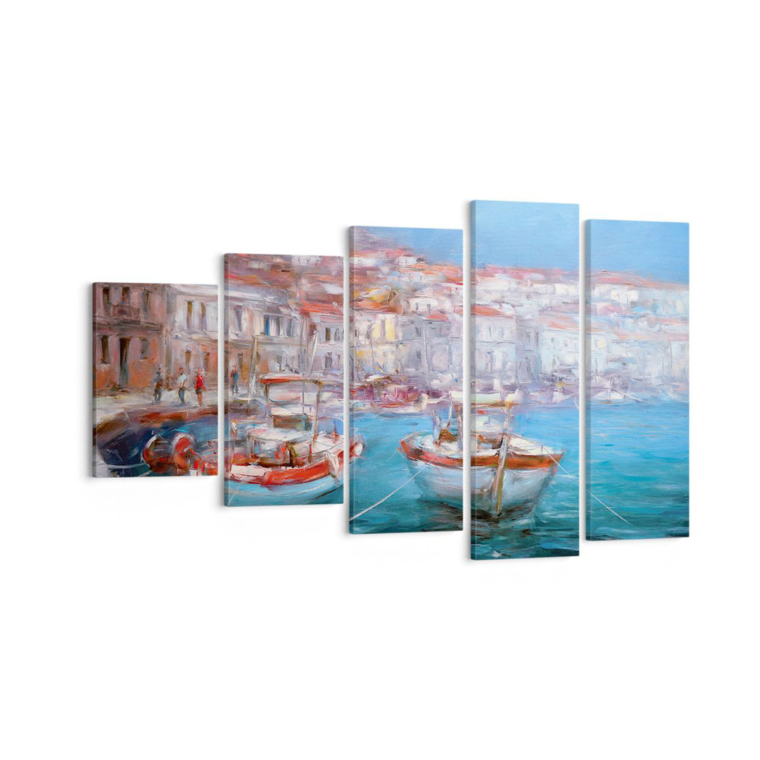 5-tlg. Leinwandbilder-Set Oil Boats Greece