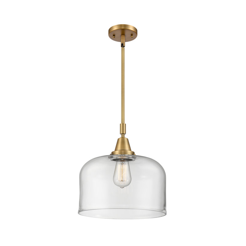 Luminaire suspendu 1 lumière à une cloche, Transparent, H 47,12 po x l 12 po x P 12 po, Laiton brossé