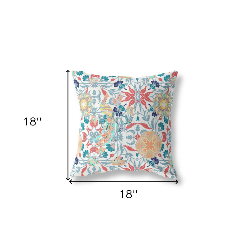 Coussin 18 po x 18 po à motif floral bleu et turquoise, Blanc / rouge