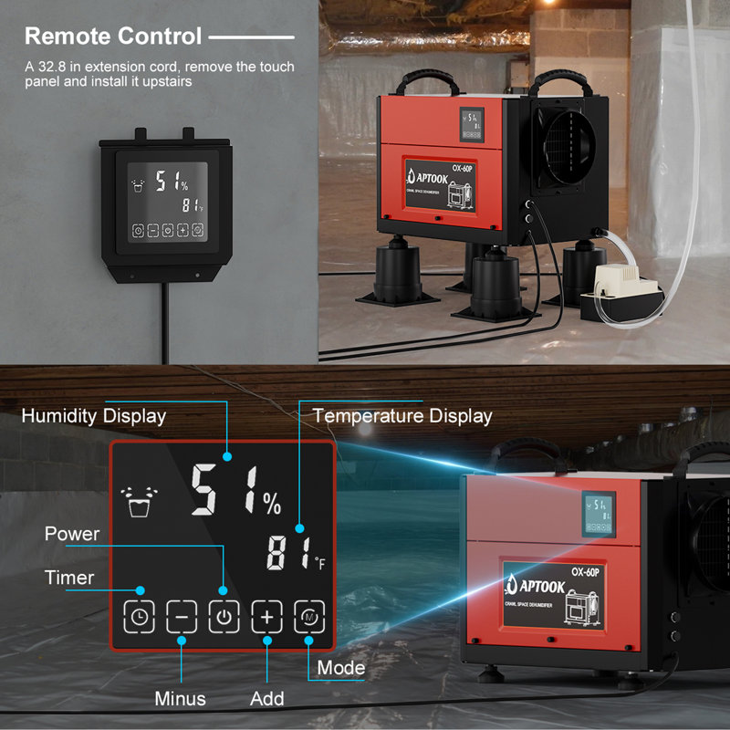 110 Pint Crawl Space Dehumidifier with Drain Hose with Remote Control and 3 Modes, Auto Defrost, Memory Starting, Timer