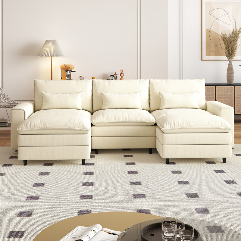 Ensemble de canapé en U pour salon, H 39,37 po x l 121,26 po x P 35,83 po, Chenille beige
