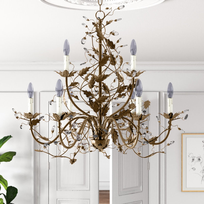Mair 29" W 9-Light Crystal Tiered Chandelier, Etruscan Gold