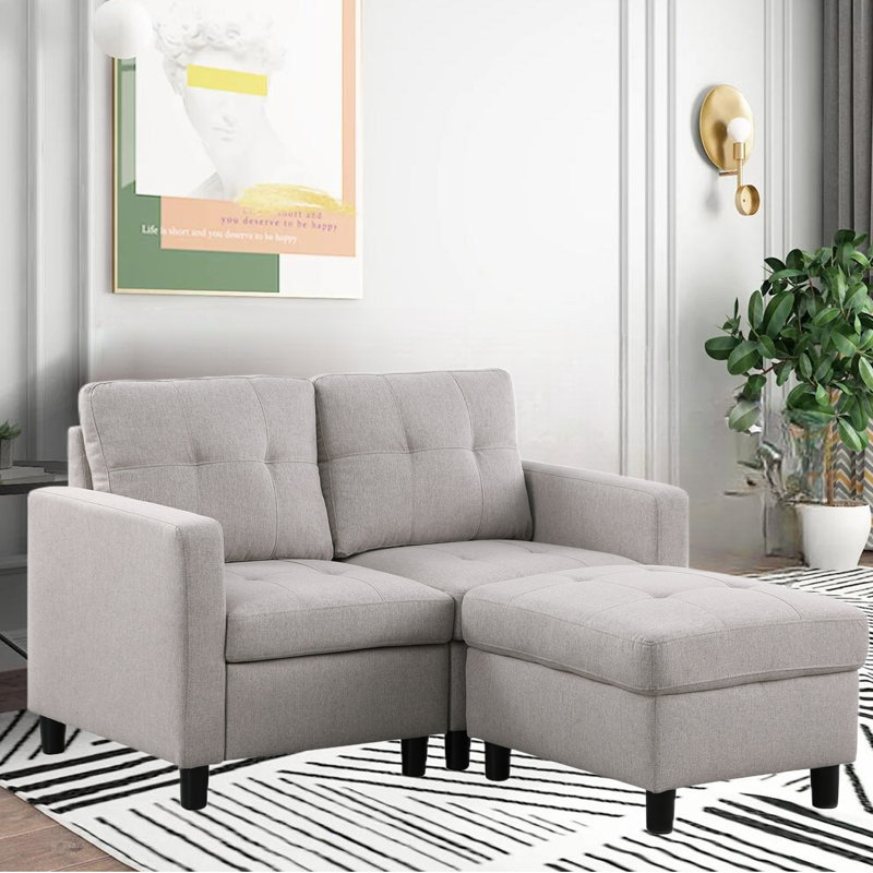 53.6'' Linen Square Arm Modular Loveseat, Light Gray 100% Linen