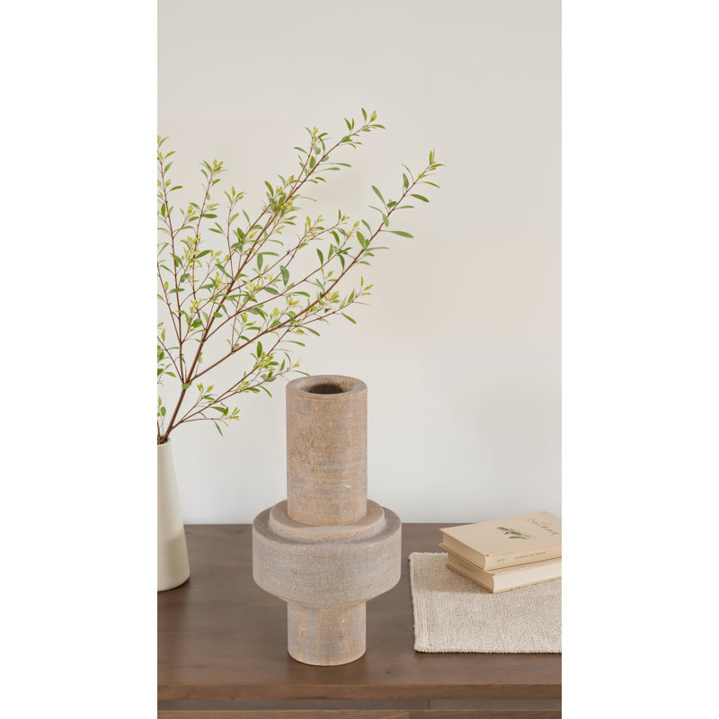 Stone Vase, Cream, Medium, 10" H x 5" W x 5" D