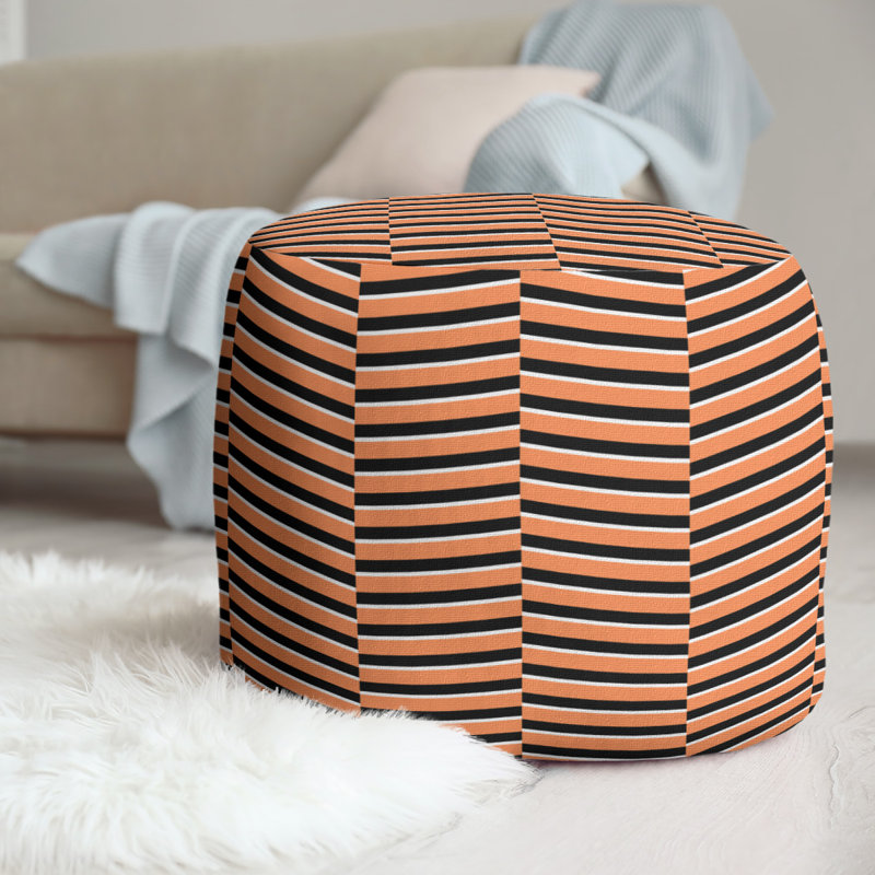 Upholstered Pouf, Orange