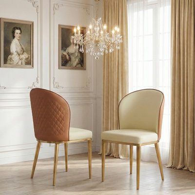 Orange Dining Chair Set Of 2, Modern Kitchen Chair Armless Faux Leather With Gold Metal Legs, Upholstered Dining Room Chairs For Living Reception Waiting Room Bedroom